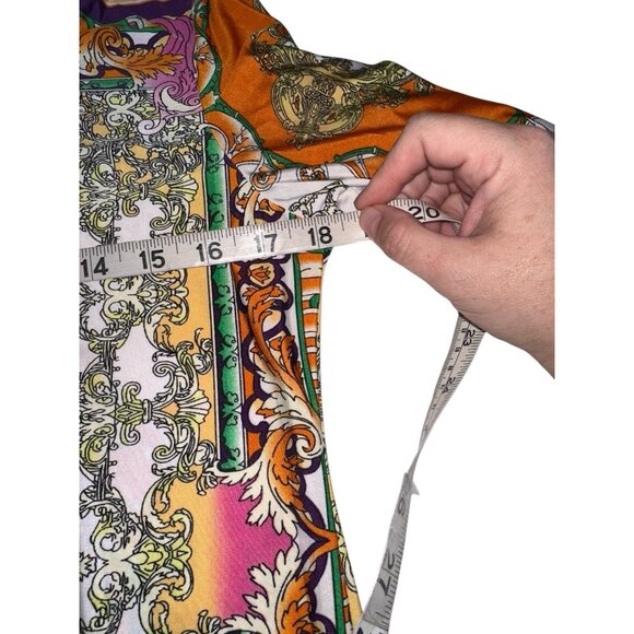 The Pyramid Collection Shift Dress Sz M 3/4 Sleeve Orange Multi Boho Y2K - Picture 4 of 6